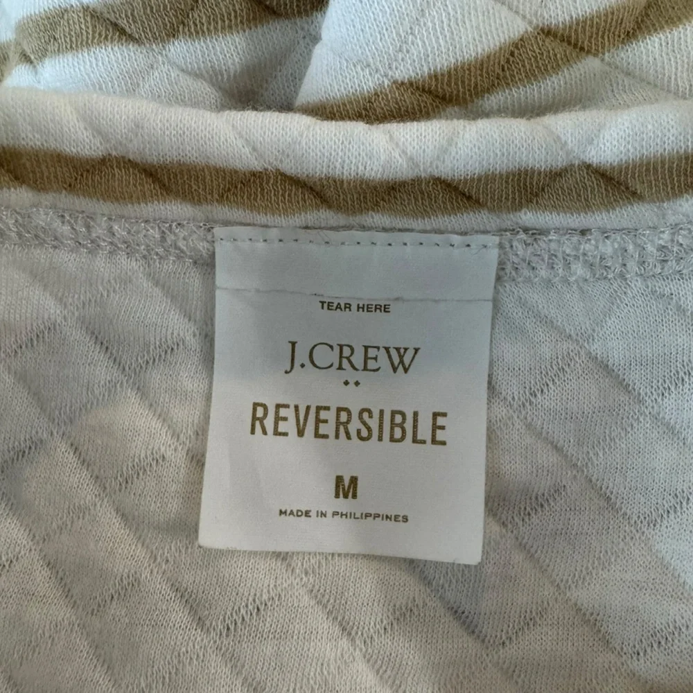 J. Crew - Beige and Cream Preppy Striped Reversible Quilted Pullover Sz M